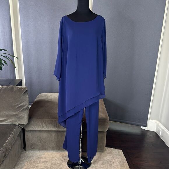 Women’s 2 Piece Blue Asymmetrical Formal Pant Suit Mother of Bride Size 22W NWOT - Picture 1 of 16